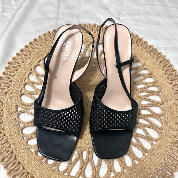 Escada Vintage Black Leather Heels with Strap Size 9.5B - Picture 2 of 9